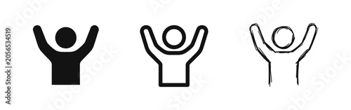 Εκτύπωση καμβά Set of person with arms raised icons in three styles for success achievement and