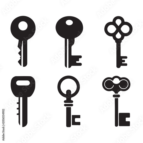 Set of vintage keys on white background