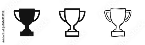 Foto Trophy cup winner icon set in solid, outline, and hand-drawn styles