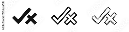 Cuadro en lienzo Checkmark and X mark icon set for approval, denial, correctness, and incorrectness in various styles