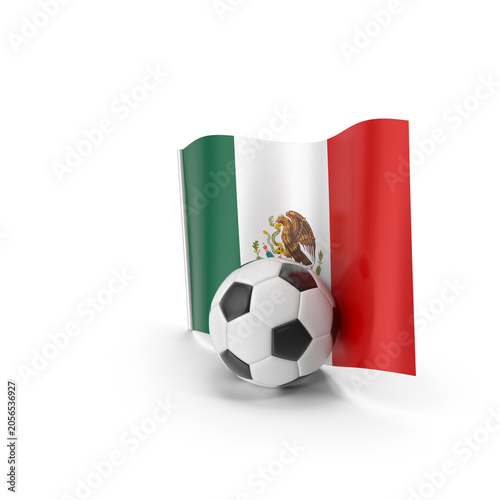 Mexico flag with football ball on white background, national team sports design, tournament and championship concept