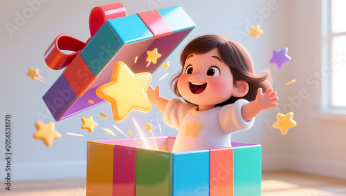Child excitedly opening a surprise gift box on Children's Day