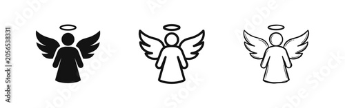 Photography Angel Icon Set: Solid, Outline, and Hand-Drawn Styles for Spirituality, Religion