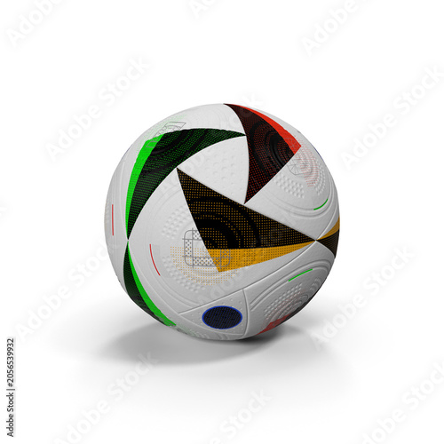 Football ball with UAE flag colors on white background, national team sports design, tournament and championship concept