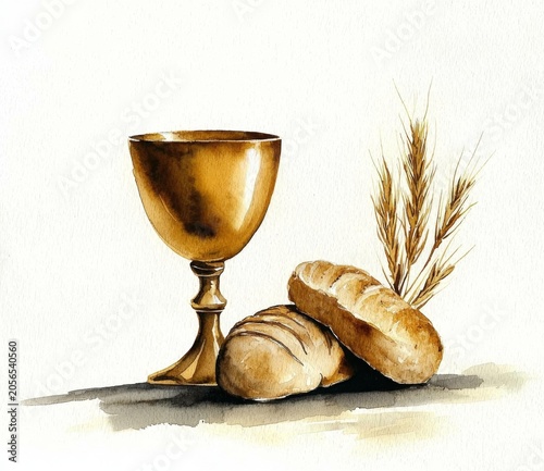 Artistic Depiction of Corpus Christi with Golden Chalice and Bread