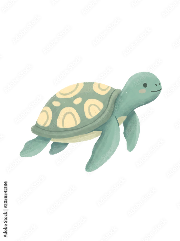 Fototapeta premium Cute Sea Turtle Watercolor Cartoon Illustration