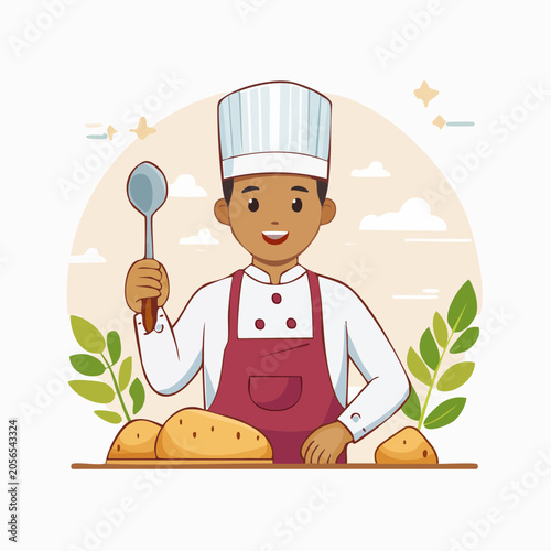 Chef with Spoon and Potatoes