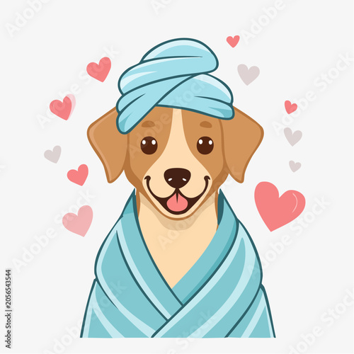 Cute Dog Wrapped in Towel with Hearts