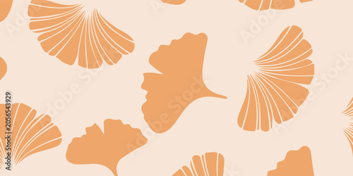 Ginkgo Biloba Leaves Seamless Pattern Botanical Illustration.