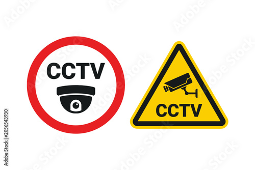 CCTV Security Camera Warning Signs Icon Set on White