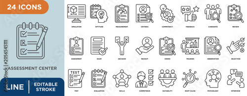 Obraz na płótnie Assessment center line icon set with editable stroke for test, evaluation, skill