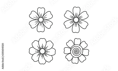 Floral silhouette collection four unique line art flower designs for crafts and commercial projects