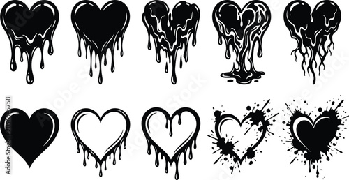 Foto Dripping and splattered heart silhouettes symbolizing emotional intensity, love,