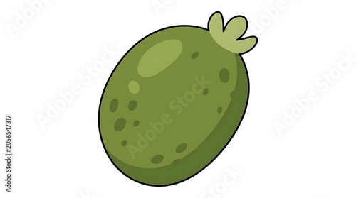 Green pear with leaf on white background.