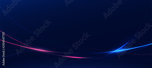 Abstract Neon Light Wave Blue Pink Dark Background Banner Technology