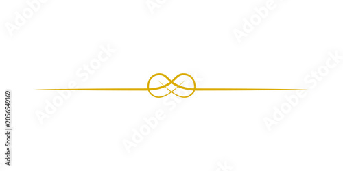 Elegant golden horizontal line divider with a decorative infinity knot design, isolated on transparent background