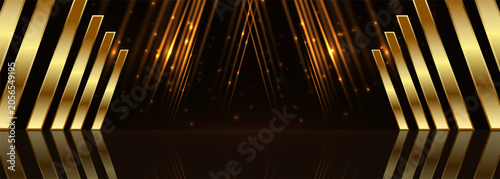 Schilderij op canvas Award ceremony background with golden shapes and light rays