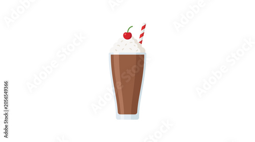 Bild auf Leinwand Chocolate Milkshake with Whipped Cream and Cherry on Top, Isolated