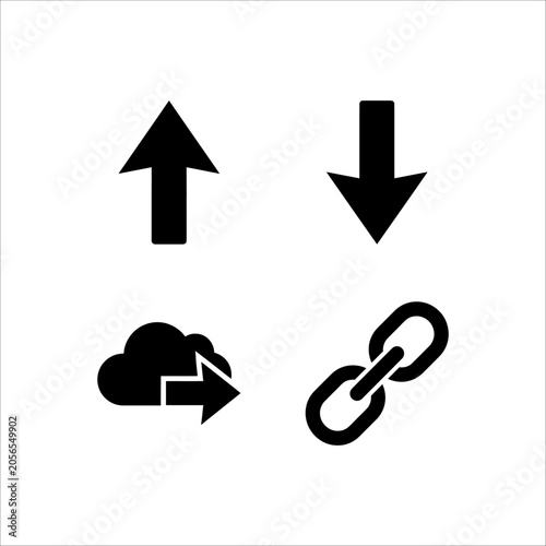Download and upload icon set with arrows and buttons vector illustration of up and down direction symbols for web design internet concept