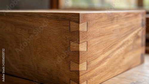 Tableau sur toile Two pieces of wood with an interlocking dovetail joint, woodworking craftsmanship