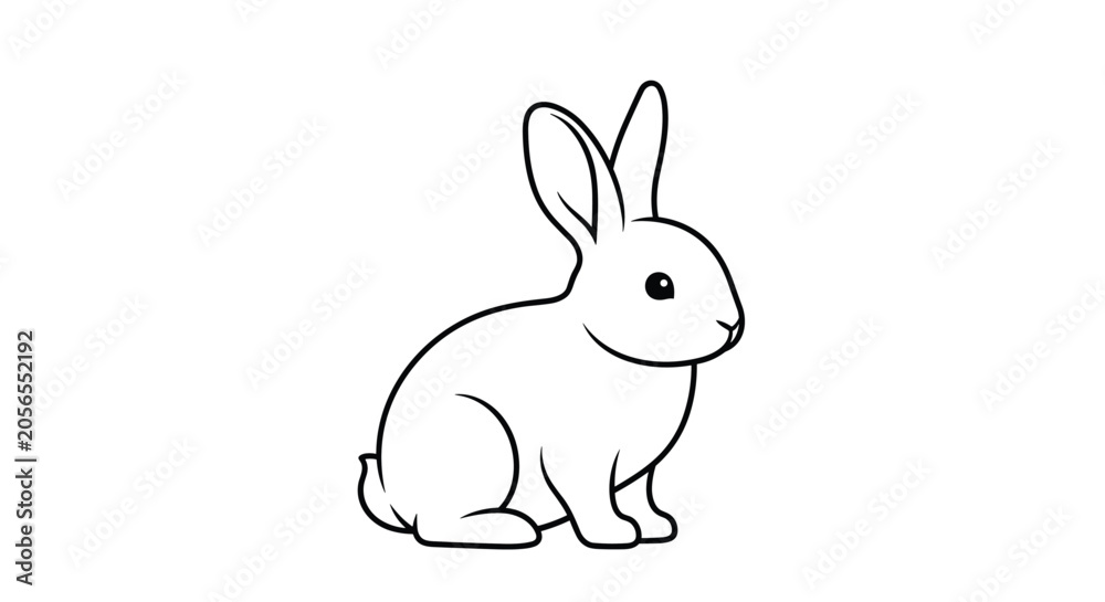 Fototapeta premium Minimalist line drawing of a sitting rabbit provides a clean and simple animal character design suitable for children's books and organic branding.