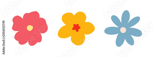 Abstract flower set hand drawn vector. Set of simple colorful flower icon illustration isolated on transparent background.