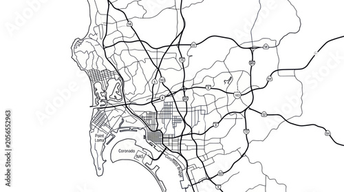 Foto San Diego California City Map with Highways and Bay Area