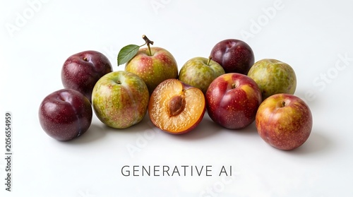 Fresh Ripe Plums Arranged on White Background in Minimal Studio Setting