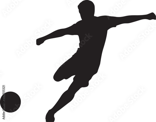 Black silhouette of a man kicking a ball