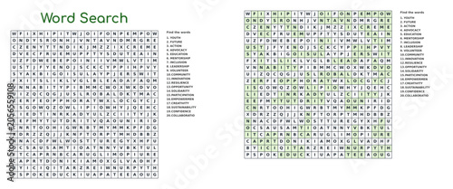 Word search puzzle with hidden words on white background  
