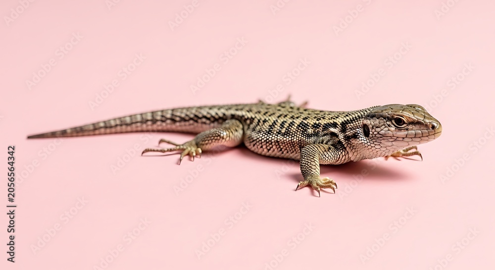 Fototapeta premium Lizard on pink background studio shot.