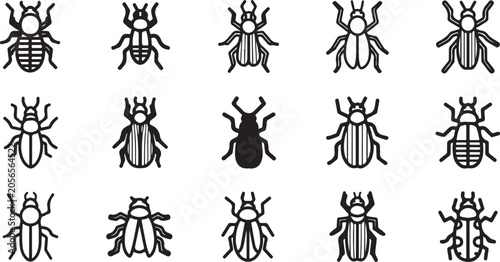 Foto Collection of striped and spotted beetle vector icons