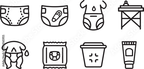 Tableau sur toile Baby diaper care and hygiene icons set