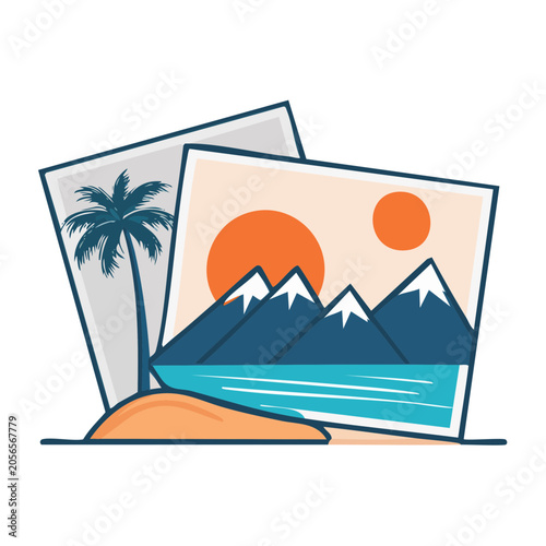 Sunset over tropical island with palm tree