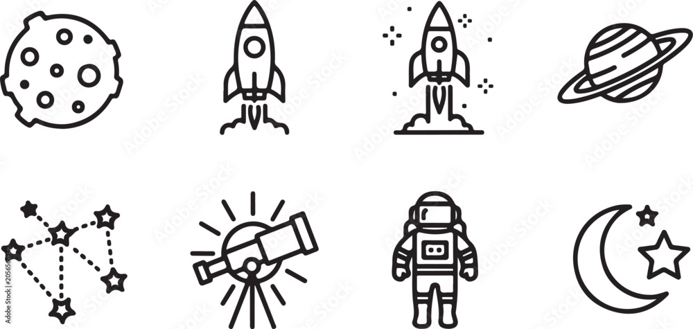 Obraz premium Space exploration icons set illustration
