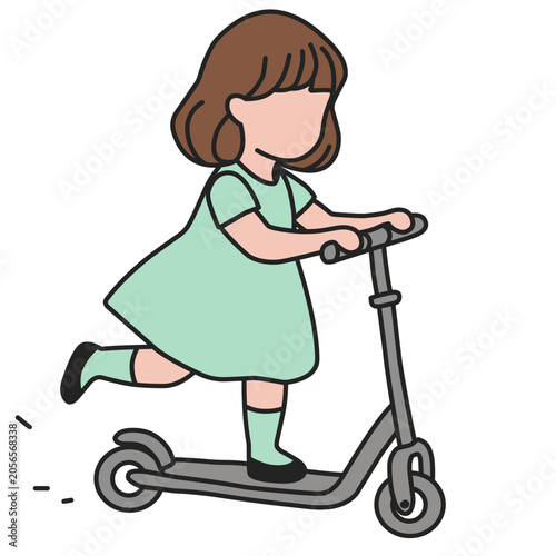 Flat Illustration of Girl Riding a Scooter