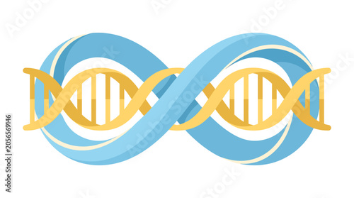 Quadro su tela Blue Infinity Symbol Integrating with Yellow DNA