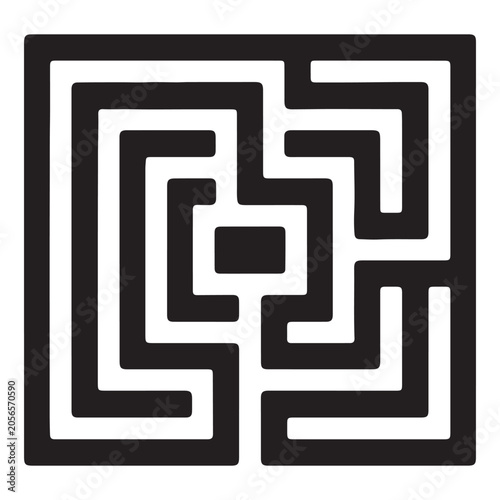 A square maze icon representing a complex puzzle game element with simple bold black geometric lines