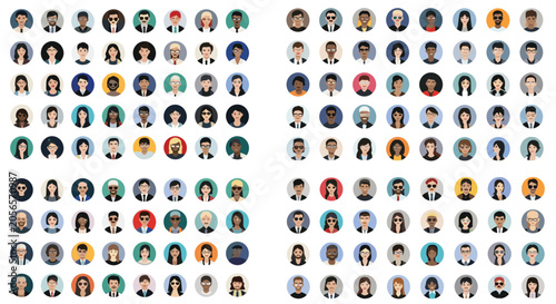 Vast grid of diverse circular user avatars showcases many different ethnicities and styles for social media or application interfaces.