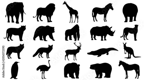 Fotografie Silhouette animals vector illustration pack isolated on transparent background,