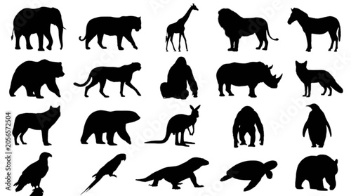 Photography Silhouette collection of various wild animals isolated on transparent background