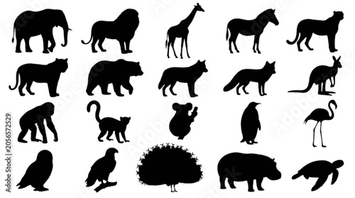 Foto Black and white animal silhouette collection illustration isolated on transparen