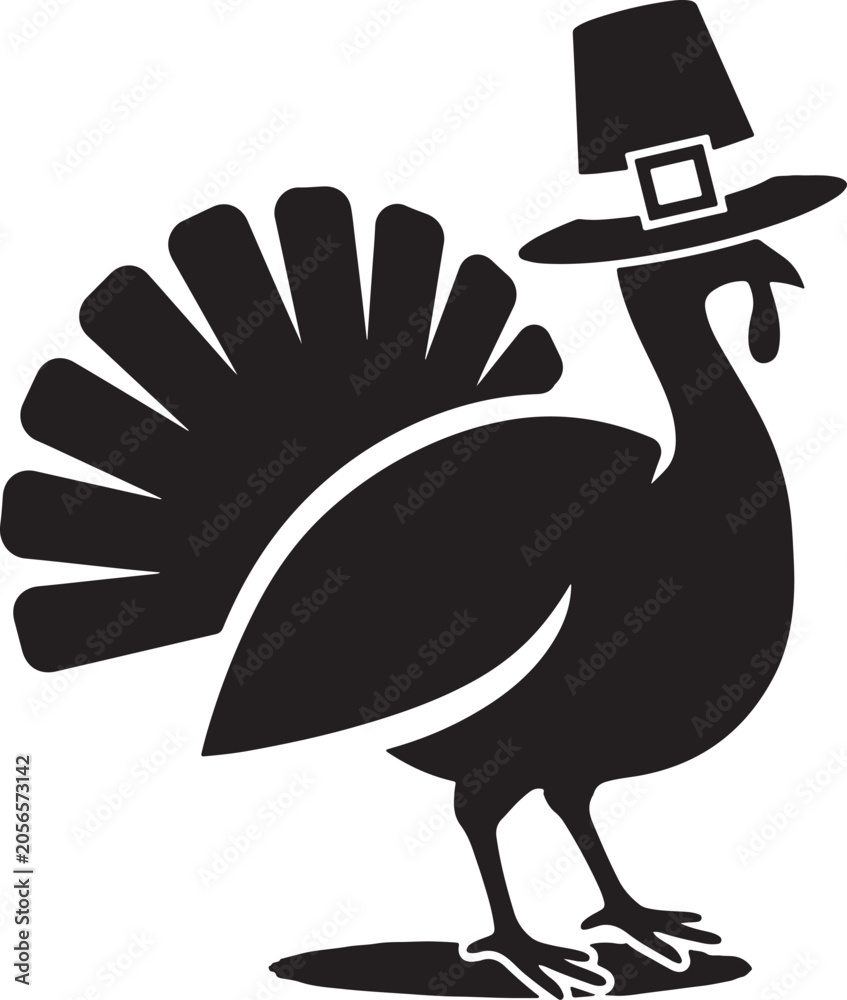 Obraz premium Black silhouette of a thanksgiving turkey wearing a pilgrim hat