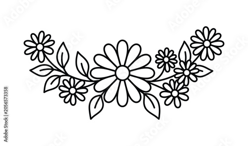 Black and white line drawing of a floral arrangement with multiple flowers and leaves video