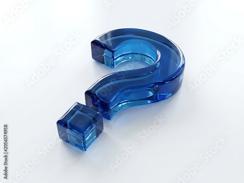 Glossy blue question mark symbol 3d render isolated on white background conceptual problem solving illustration
