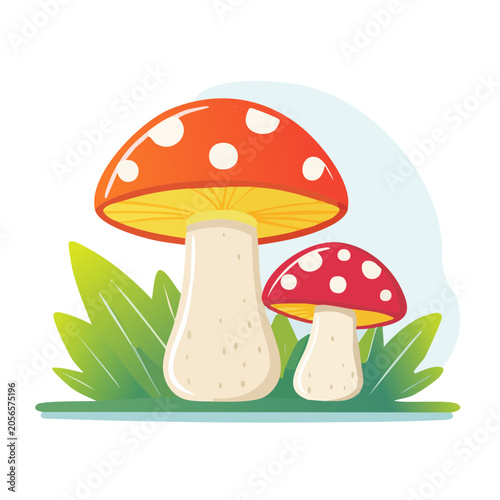 Red and white mushroom with yellow spots vector