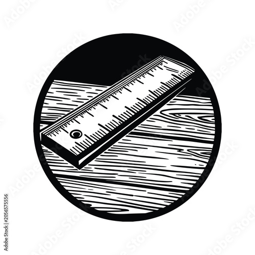 Vintage style wooden ruler icon inside a circle for engineering and architectural design tools