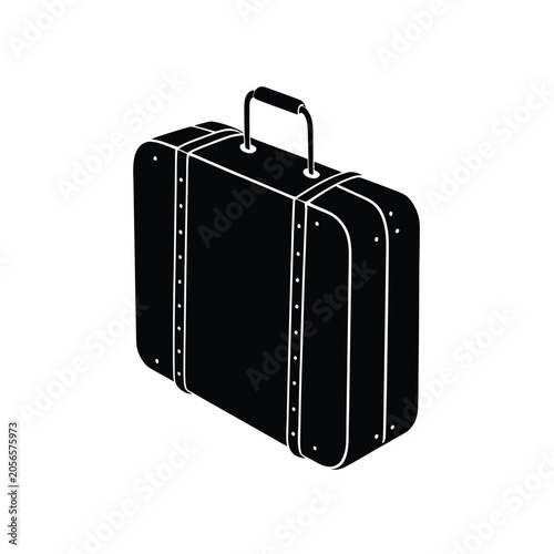 Vintage style travel suitcase icon, black and white vector illustration for vacation concept