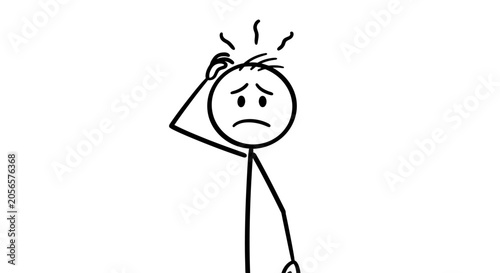 Bild auf Leinwand A simple stick figure character looking confused and scratching his head in frustration
