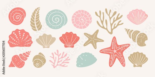 Foto Seashells And Starfish A Pastel colored Vector Illustration